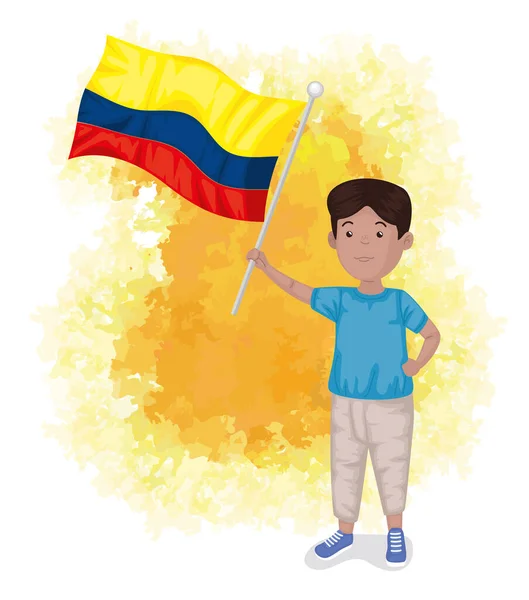 Kolumbijski chłopiec macha flagą — Wektor stockowy