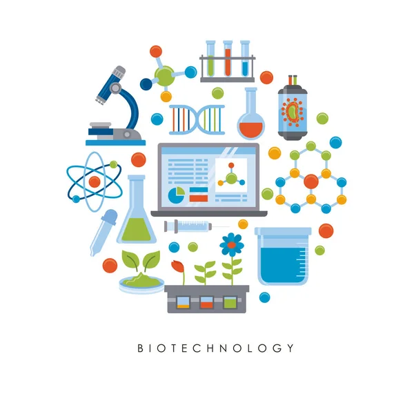 Icone di bio tecnologia intorno — Vettoriale Stock