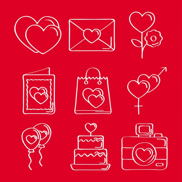 Nove ícones doodles amor —  Vetores de Stock
