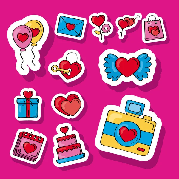 Doze ícones doodles amor — Vetor de Stock