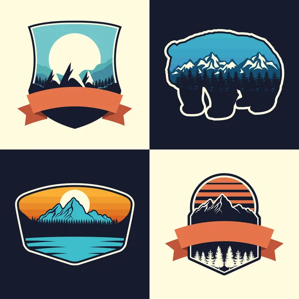 Adventure four emblems — Stock Vector