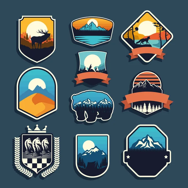 Nine adventure emblems — Stock Vector