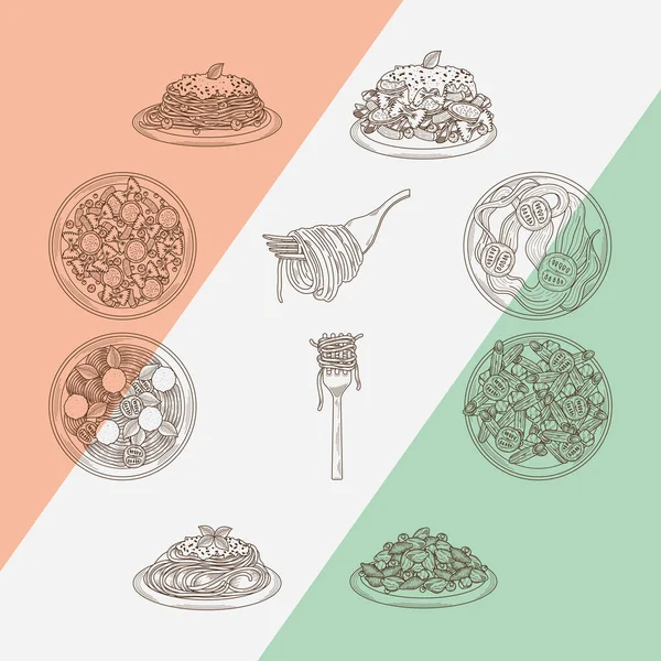 Dieci icone della pasta italiana — Vettoriale Stock