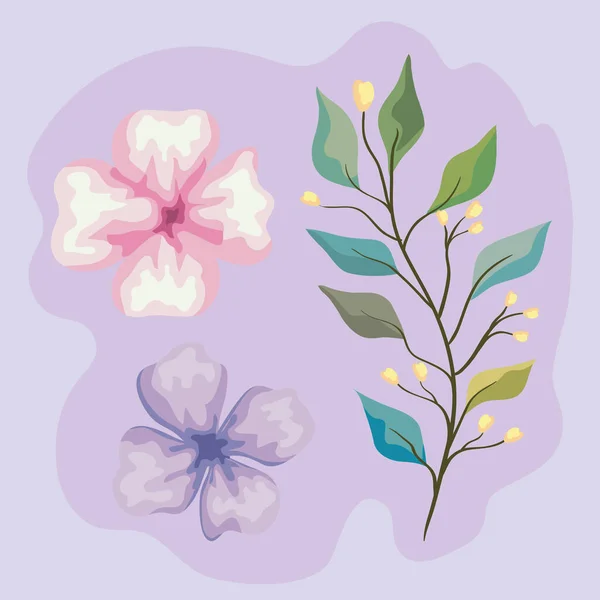 Flores com folhas coleção ícone — Vetor de Stock