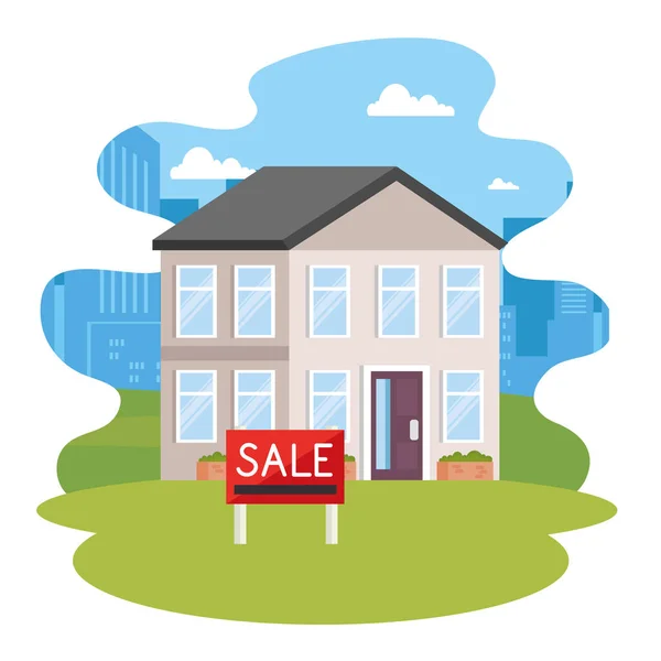 Casa con banner in vendita — Vettoriale Stock