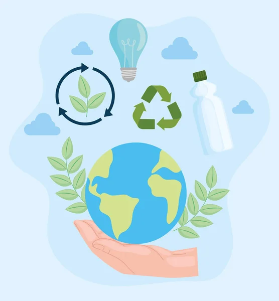 Aarde met recycle icoon set — Stockvector