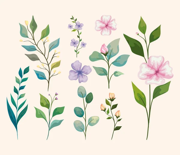 葉を持つ花アイコングループ — ストックベクタ
