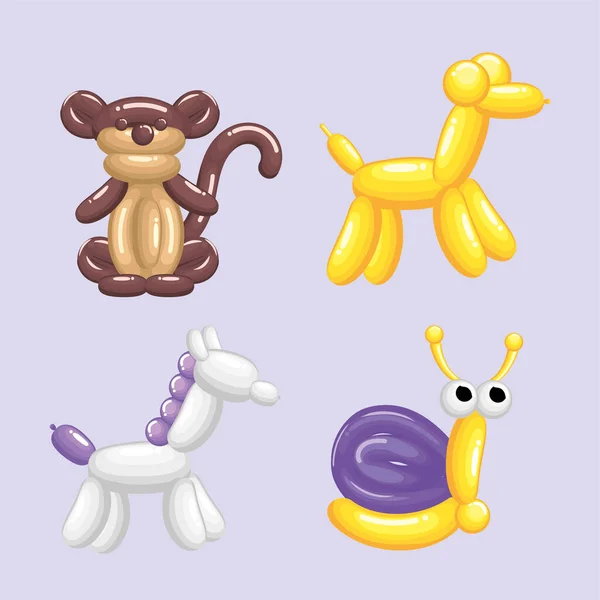 Animais balões conjunto de símbolos — Vetor de Stock