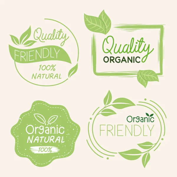 Colección de símbolos de etiquetas naturales orgánicas — Vector de stock
