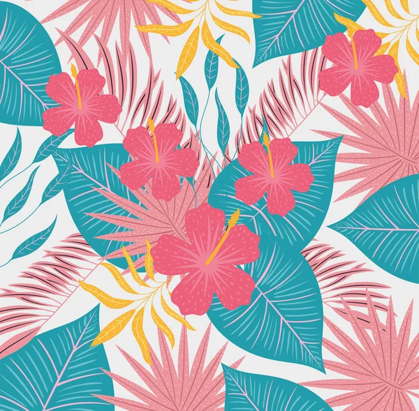 Гавайские цветы с листьями — стоковый вектор