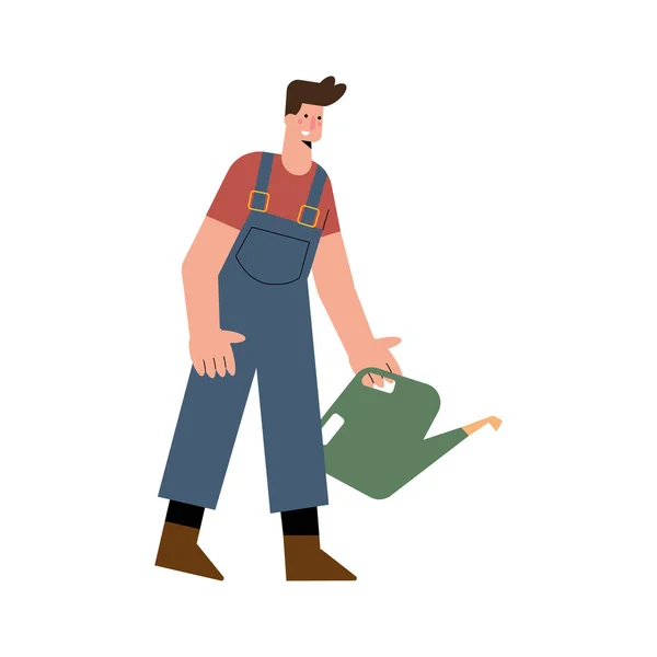 Jardineiro macho com aspersor — Vetor de Stock
