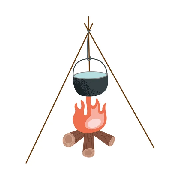 Campfire with pot — Image vectorielle