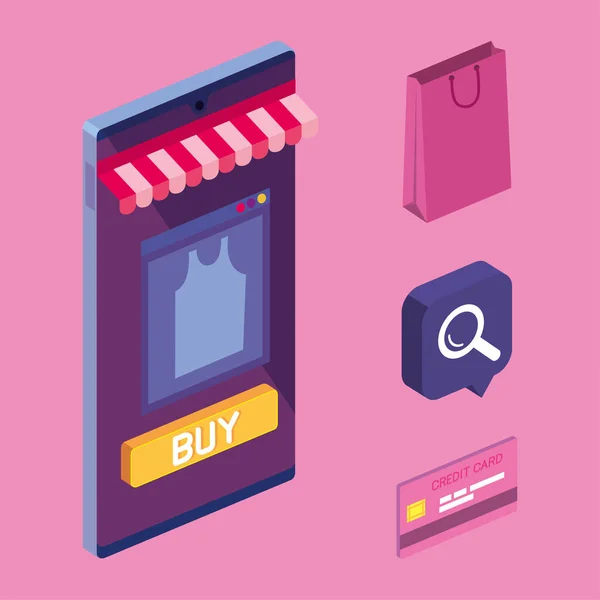 Iconen van online winkelen — Stockvector