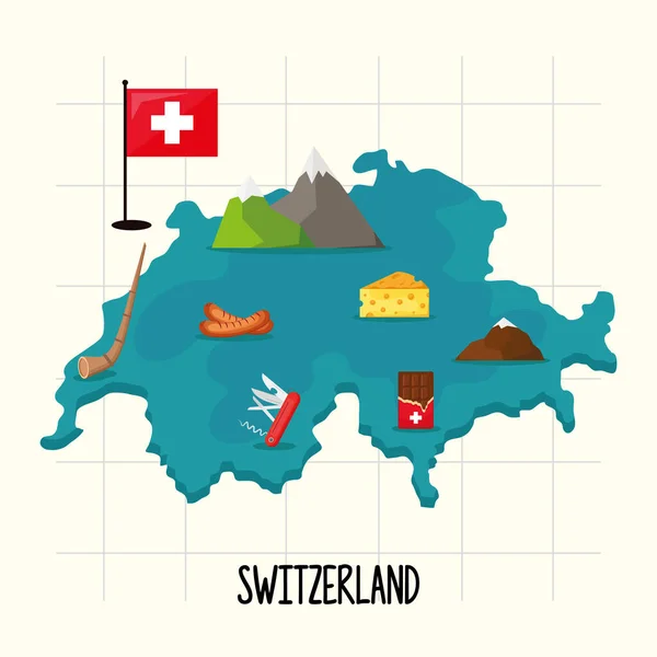 Mapa Szwajcarii z zabytkami — Wektor stockowy