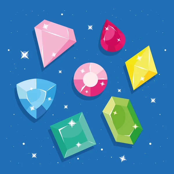 Conjunto de diamantes y gemas — Vector de stock