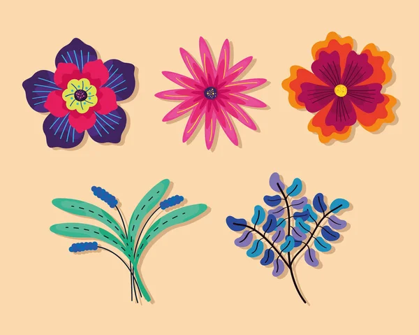 Sammlung Blumen und Blätter — Stockvektor