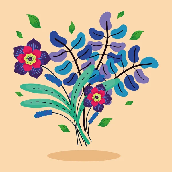 花和树叶五彩斑斓 — 图库矢量图片