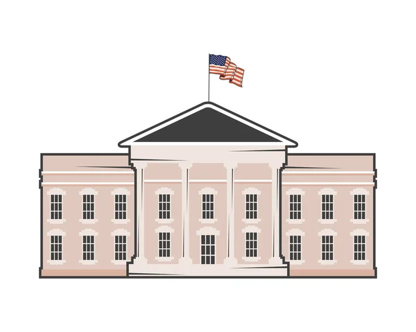 Casa blanca y bandera — Vector de stock