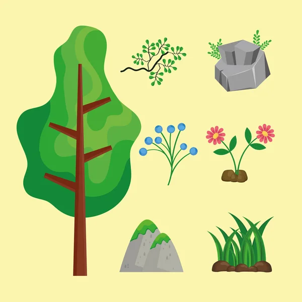 Sete ícones da cena da natureza —  Vetores de Stock