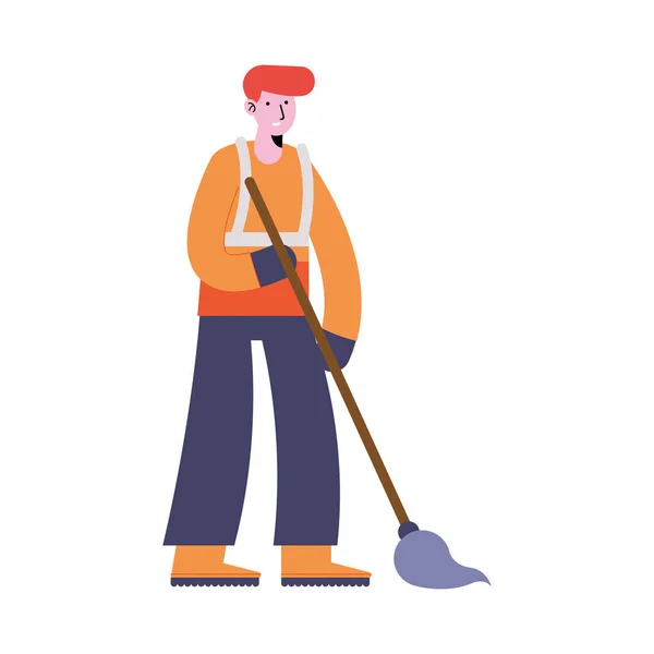 Homem limpeza com esfregona — Vetor de Stock