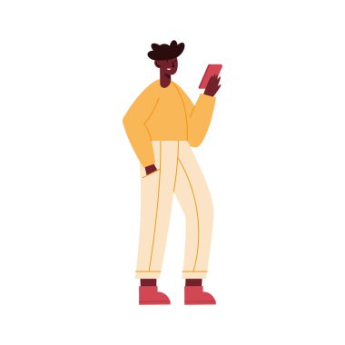 Afro adam akıllı telefon kullanıyor.