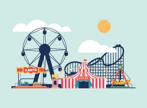 Parque de atracciones escénico — Vector de stock