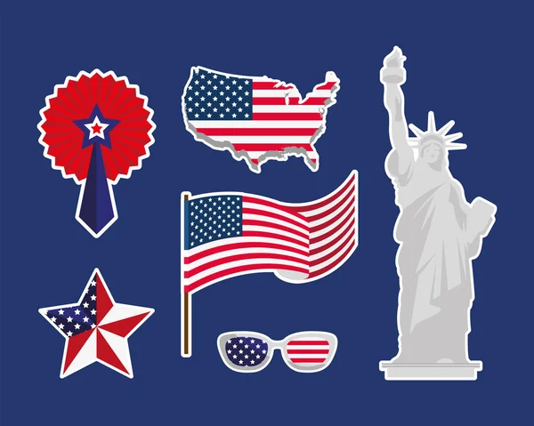 États-Unis indépendance six emblèmes — Image vectorielle