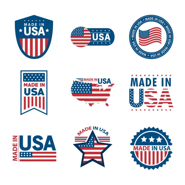 Nine made in usa icons — Stock Vector