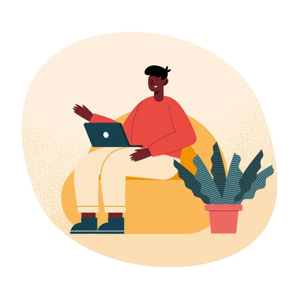 Afro-Mann mit Laptop — Stockvektor