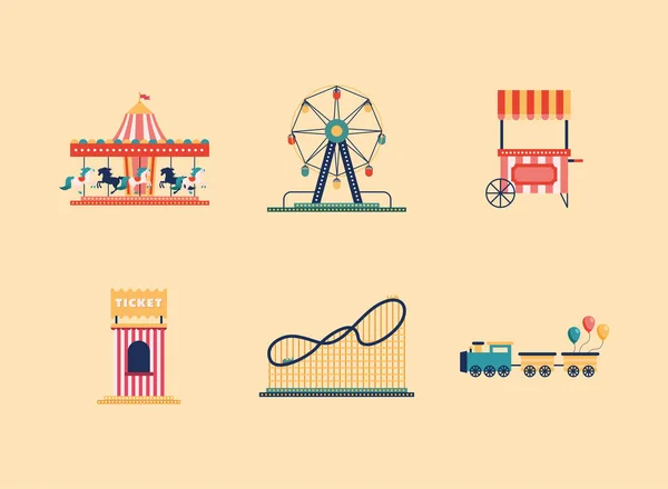 Amusement park six icons — Stock Vector