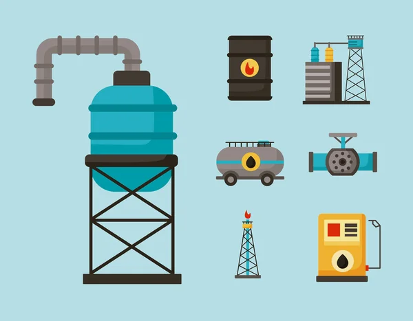 Siete iconos de la industria petrolera — Vector de stock