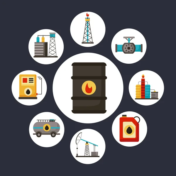 Nueve iconos de la industria petrolera — Vector de stock