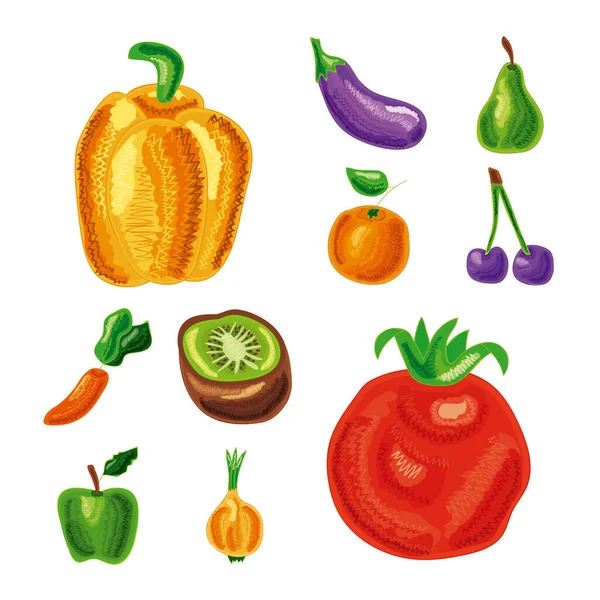 Tio hälsosamma livsmedel ikoner — Stock vektor