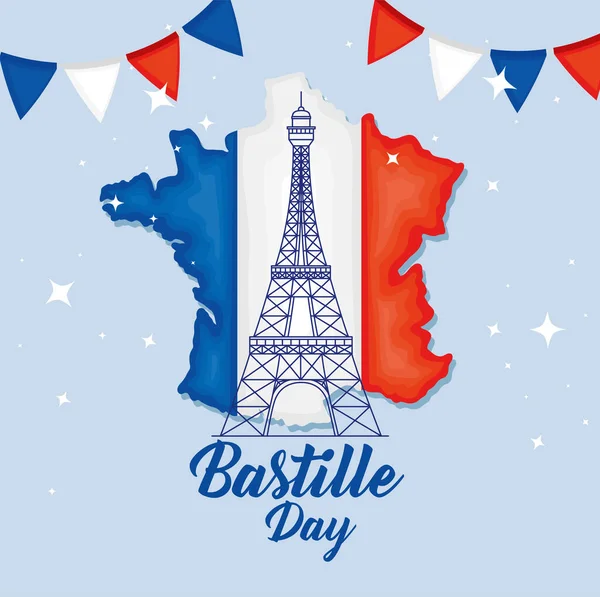 Bastille day eiffel tower in map — Stock Vector