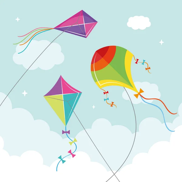 Kites and clouds — Stock Vector