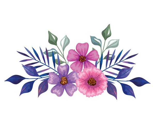 Flores púrpuras con hojas — Vector de stock