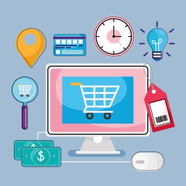 Bilgisayarda simge setiyle alışveriş arabası