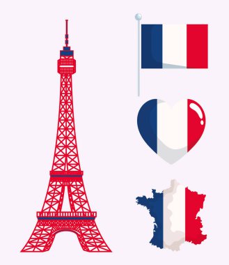 Mutlu Bastille Günü sembolü seti