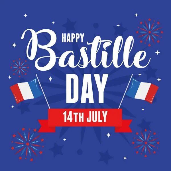 Drapeaux heureux de jour de bastille — Image vectorielle