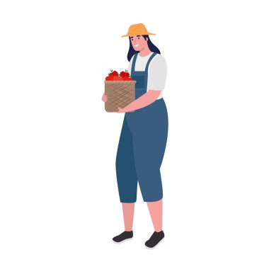 Farmer woman with apples basket