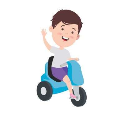 Boy kid cartoon on motorcycle