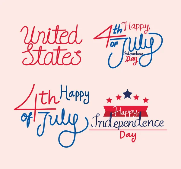 Happy independence day texts set —  Vetores de Stock
