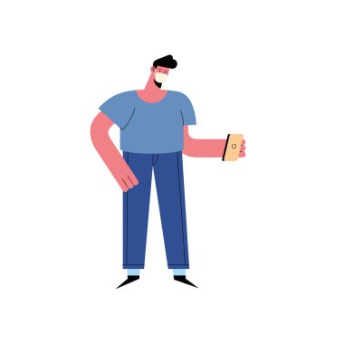 Adam akıllı telefon kullanıyor.