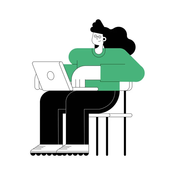 Mujer sentada con portátil — Archivo Imágenes Vectoriales