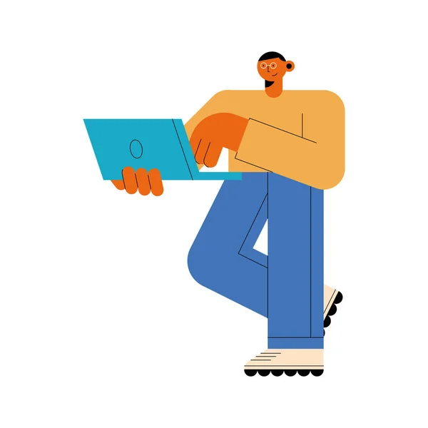 Homme avec ordinateur portable debout — Image vectorielle