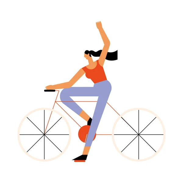 Frau mit Fahrrad — Stockvektor