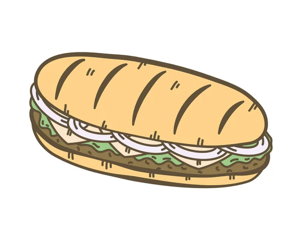 Sándwich largo comida rápida — Vector de stock