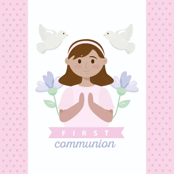 Eerste communie meisje kaart — Stockvector