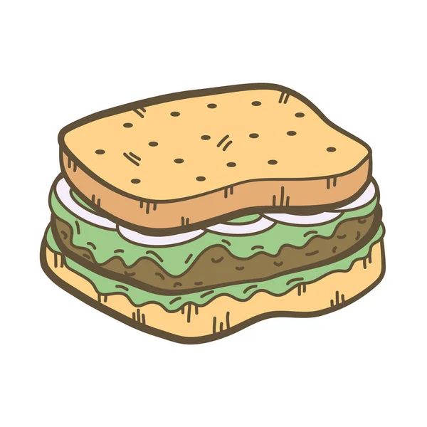 Doodle fast food sanduíche — Vetor de Stock