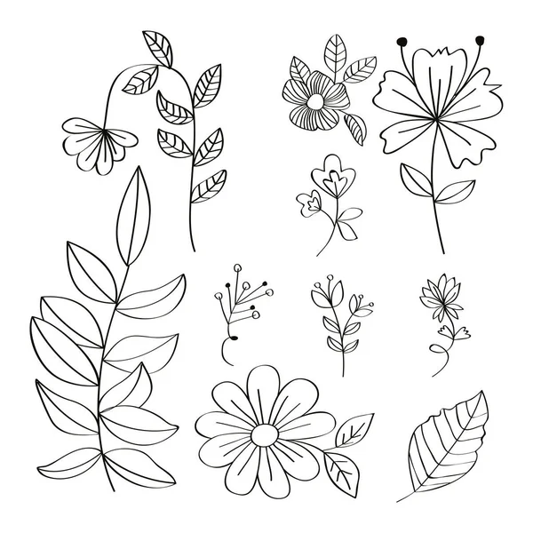 Ten sketch flowers — Stock Vector